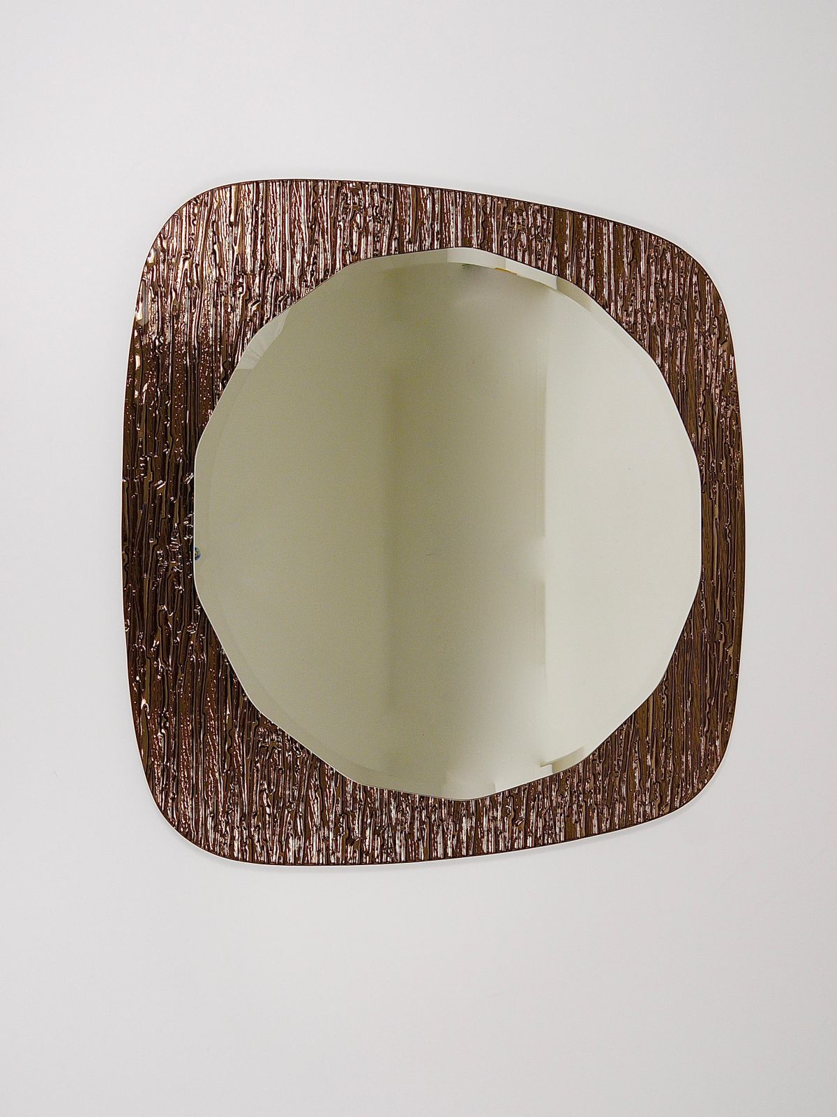 Cristal Arte Bronze Gold Scalloped Textured Midcentury Wall Mirror, Italy, 1960s photo furniture