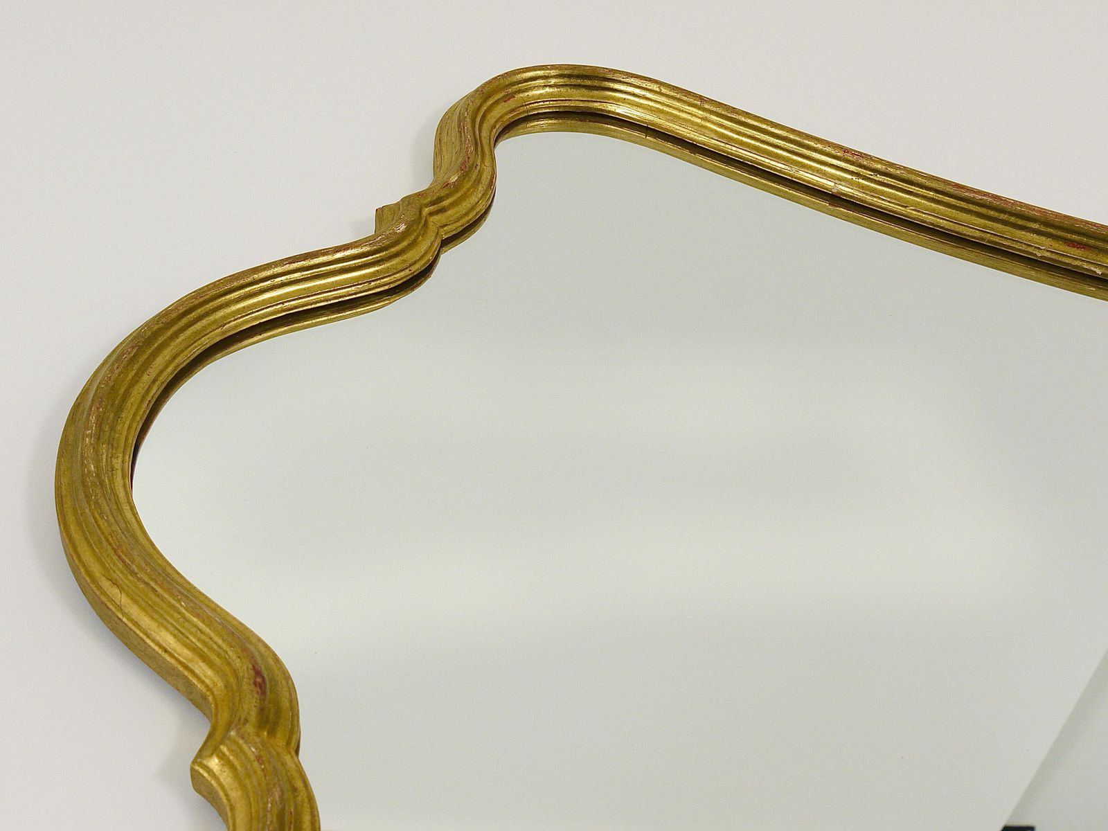 photo for sale Chelini Firenze Curved Gilt Wood Mid Century Wall Mirror, Italy, 1950s