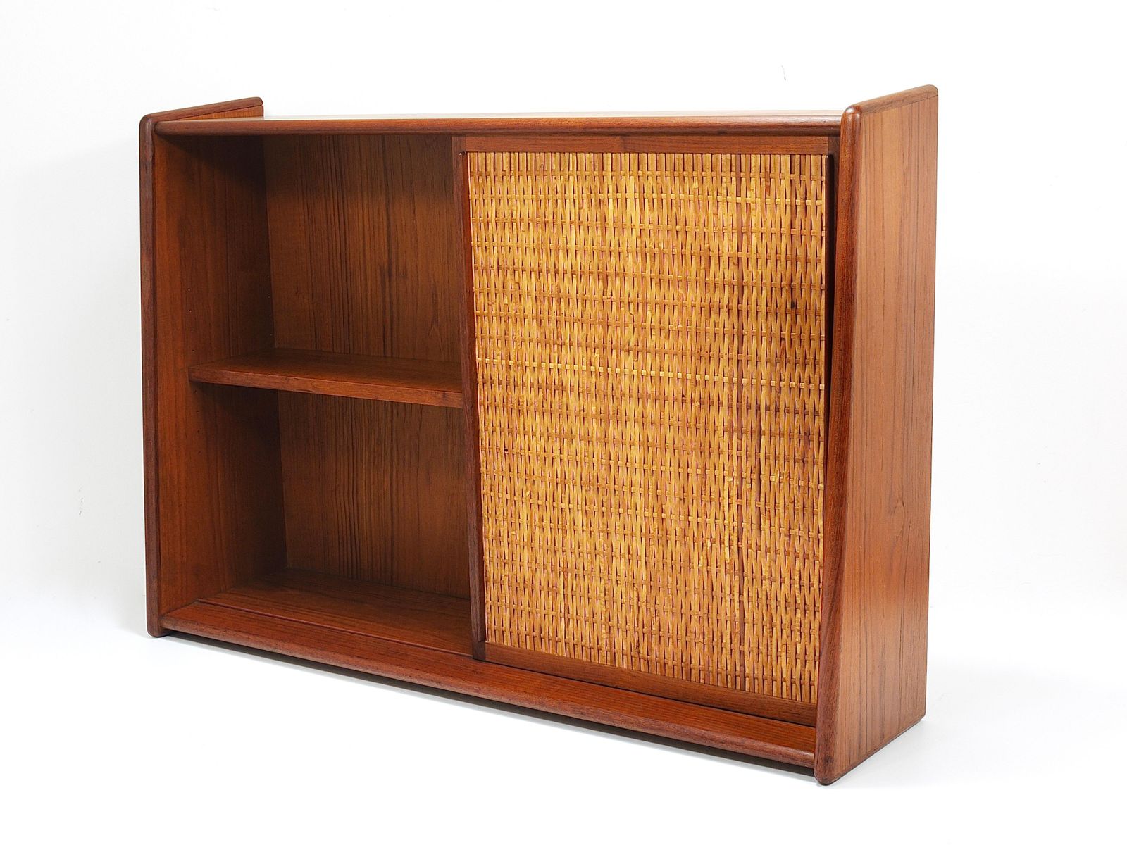 Arne Wahl Iversen Wall Mirror & Shelf Cabinet, Teak & Cane For Brenderup Denmark photo 1693.0