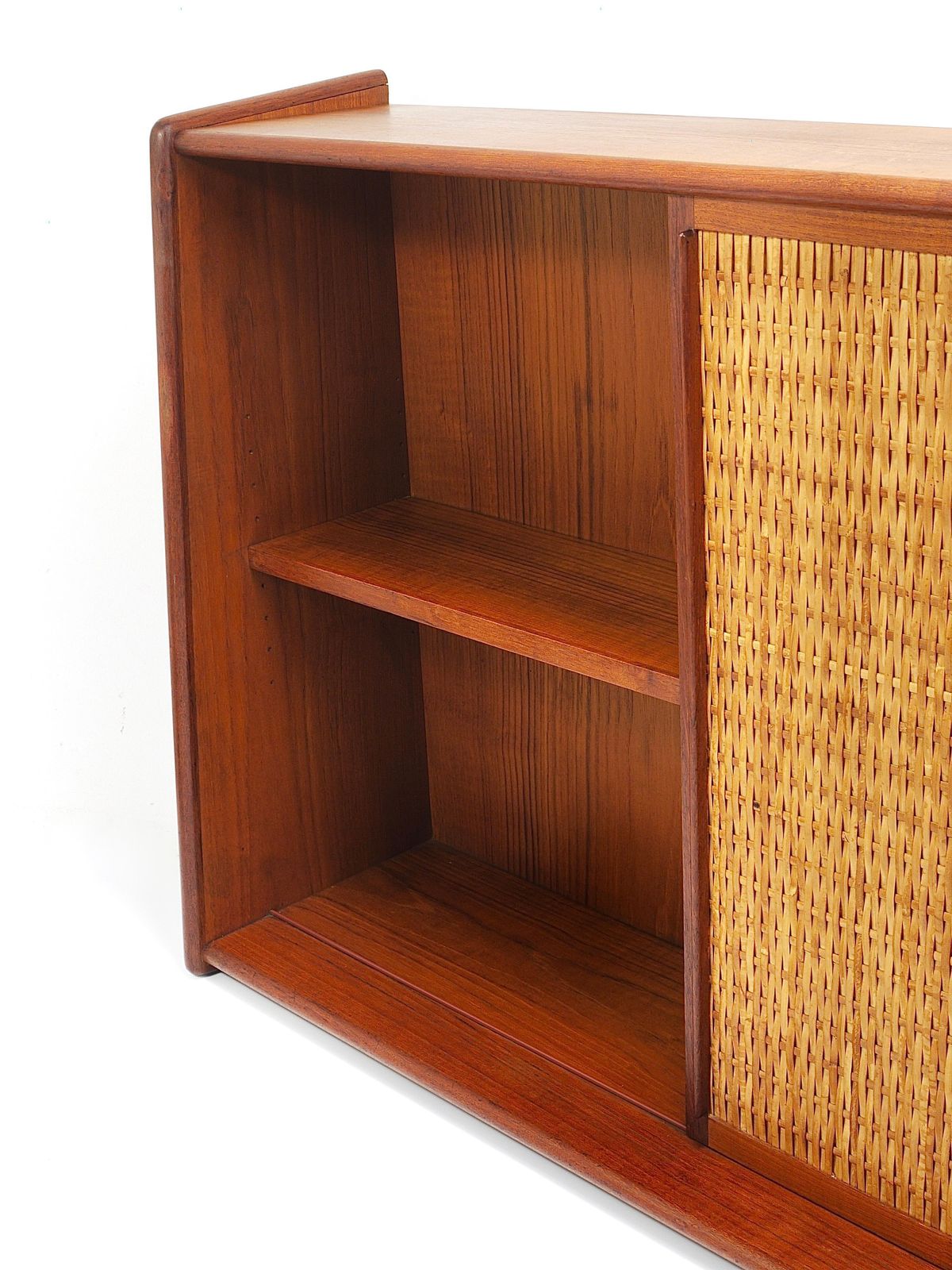 1693.0 Arne Wahl Iversen Wall Mirror & Shelf Cabinet, Teak & Cane For Brenderup Denmark photo
