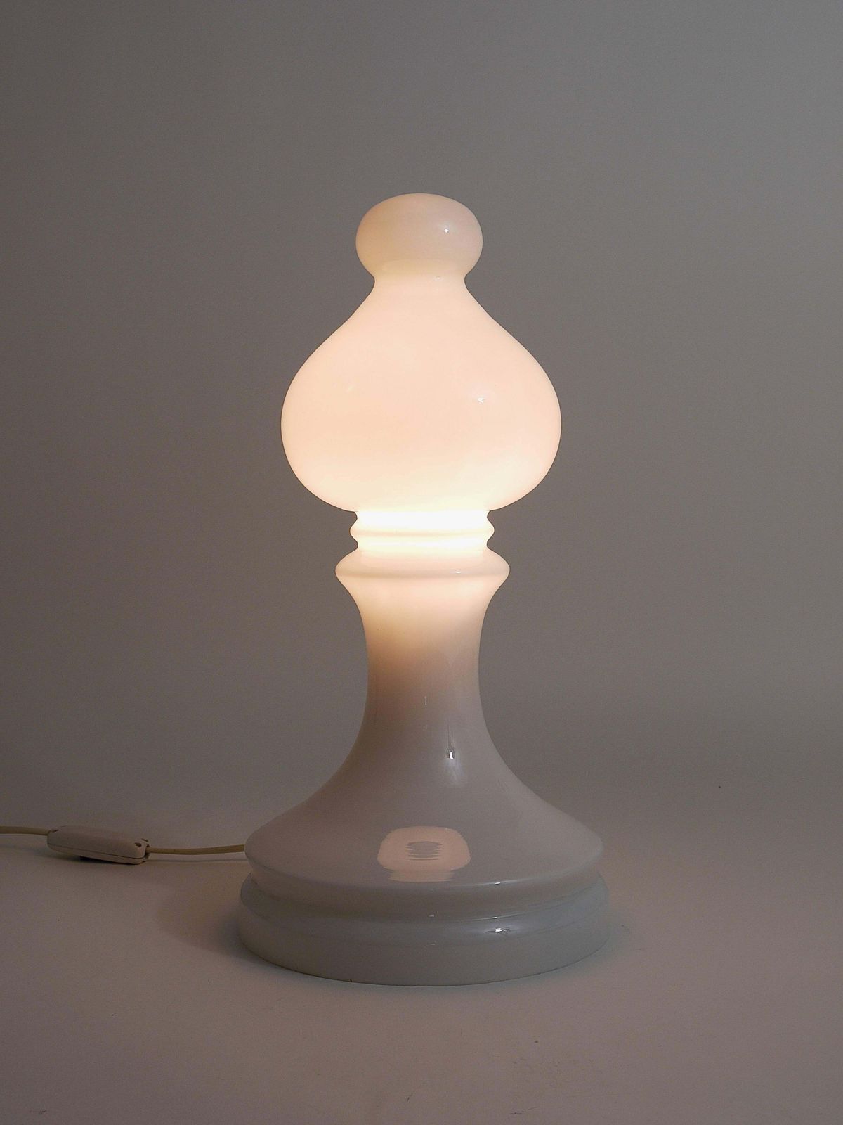 White Ivan Jakes Bishop Chess Lamp, Made Of White Glass, Czechoslovakia, 1970s photo vintage