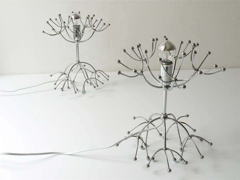 Two Gaetano Sciolari Chrome Sputnik Side Or Table Lamps, Midcentury Italy, 1960s photo for sale