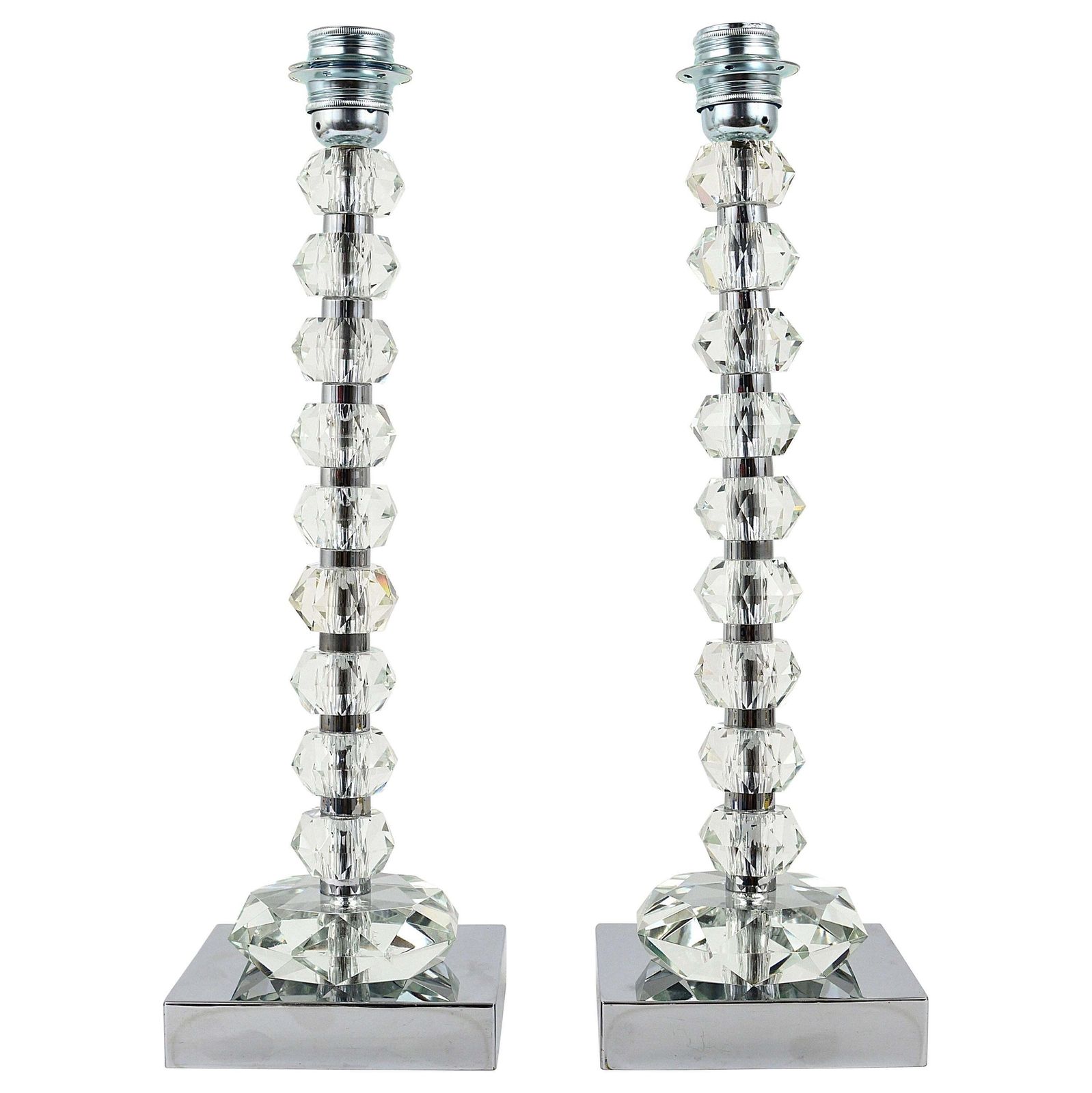 Two Bakalowits Table Lamps With Huge Faceted Diamond Crystals, Austria, 1970s