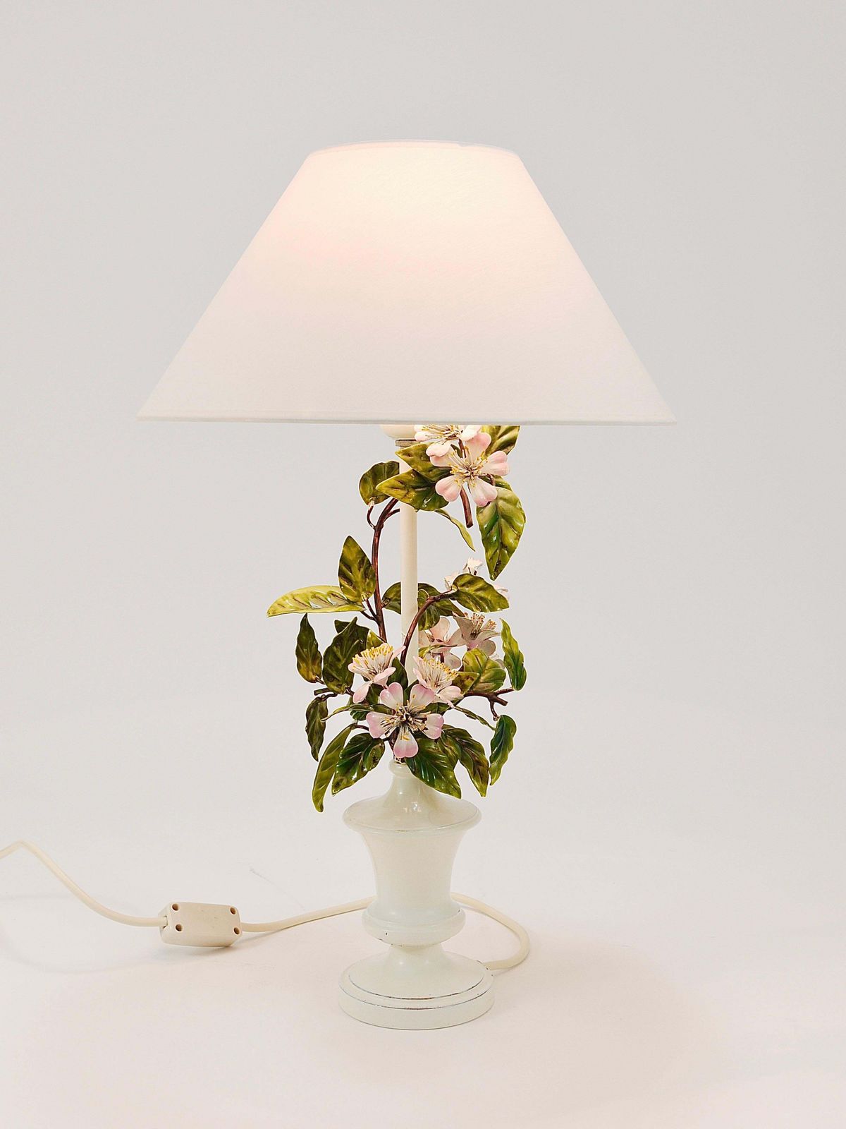 Salvadori Hand Painted Wild Apple Blossom Toleware Table Lamp, Italy, 1950s photo furniture