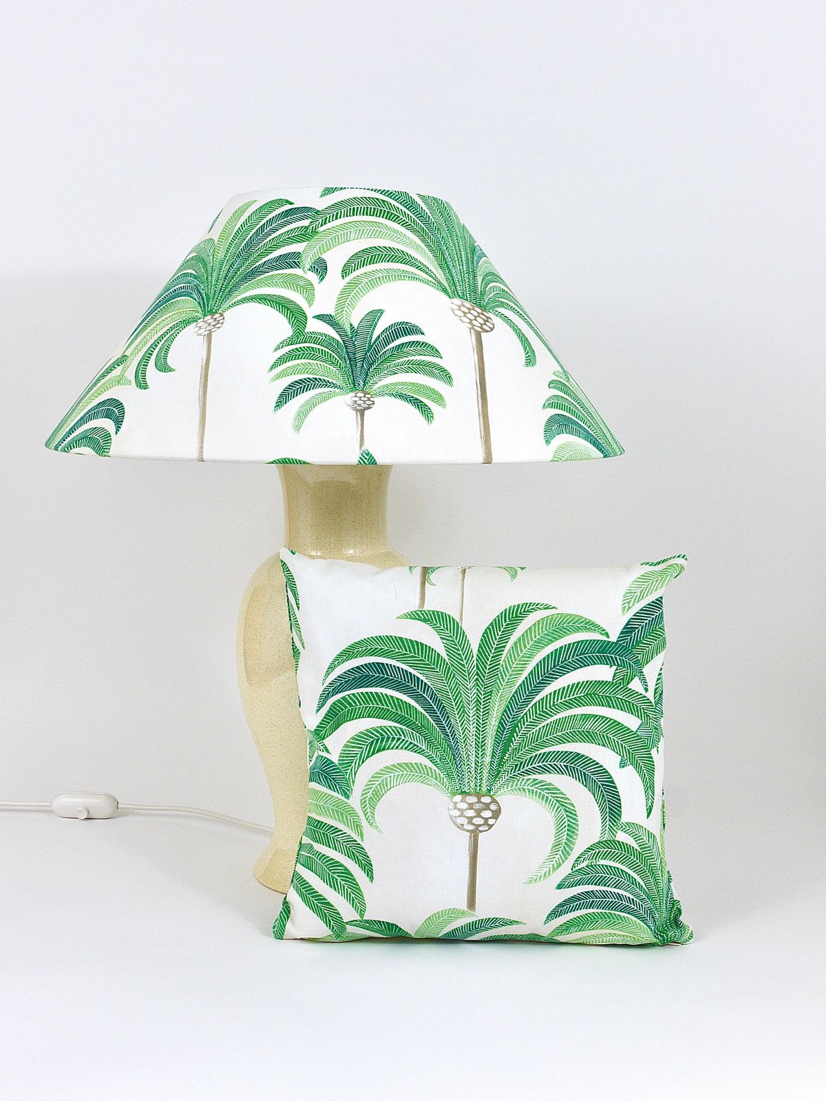 photo buy Pair Tommaso Barbi Riviera Palm Tree 1970s Table Lamps With Matching Pillows