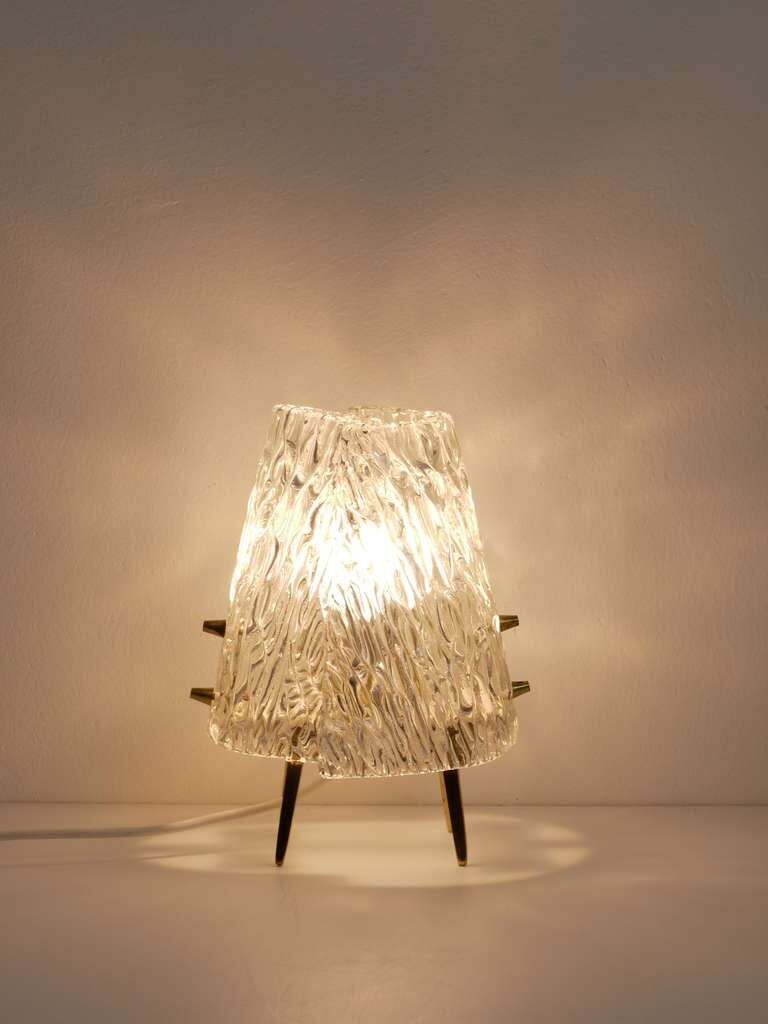 photo for sale Pair J.T. Kalmar Brass & Textured Glass Mid Century Table Lamps, Austria, 1950s