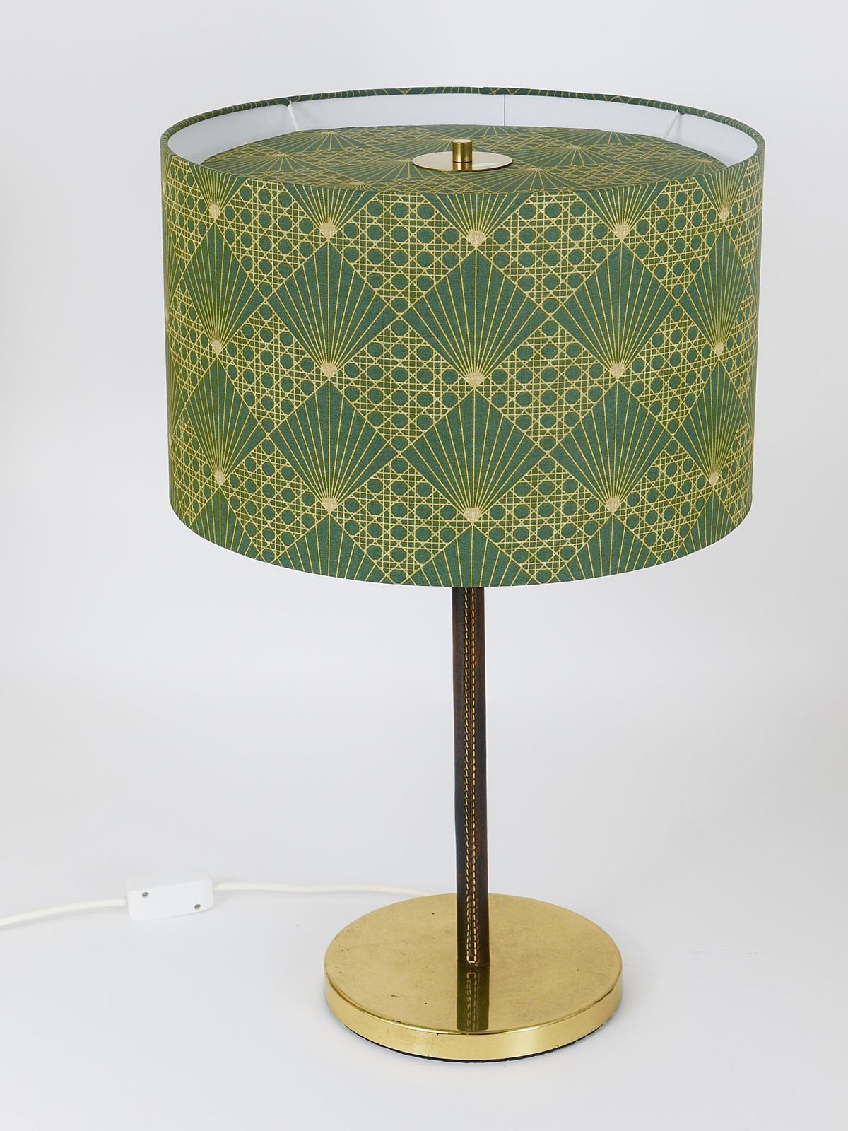 photo vintage Pair J.T. Kalmar Brass & Leather Mid Century Table Or Side Lamps, Austria, 1960s