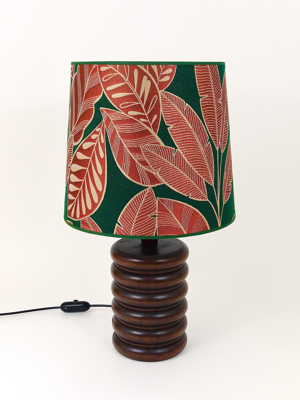 Midcentury Table Or Side Lamp, Turned Wood Base, Sweden, 1970s photo vinterior