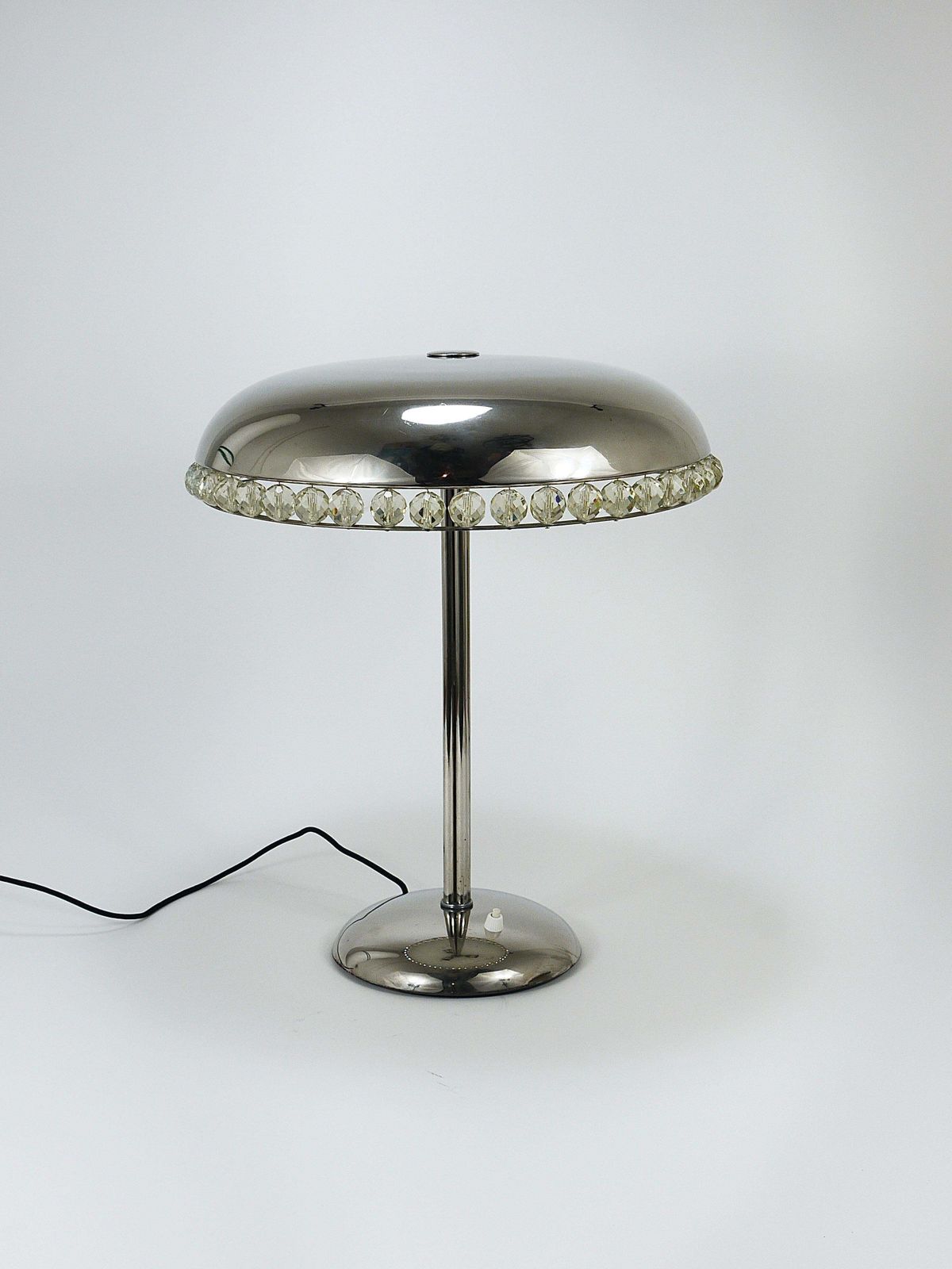 Bakalowits Vienna Nickel & Crystal Mushroom Table Desk Side Lamp, Austria, 1950s photo for sale