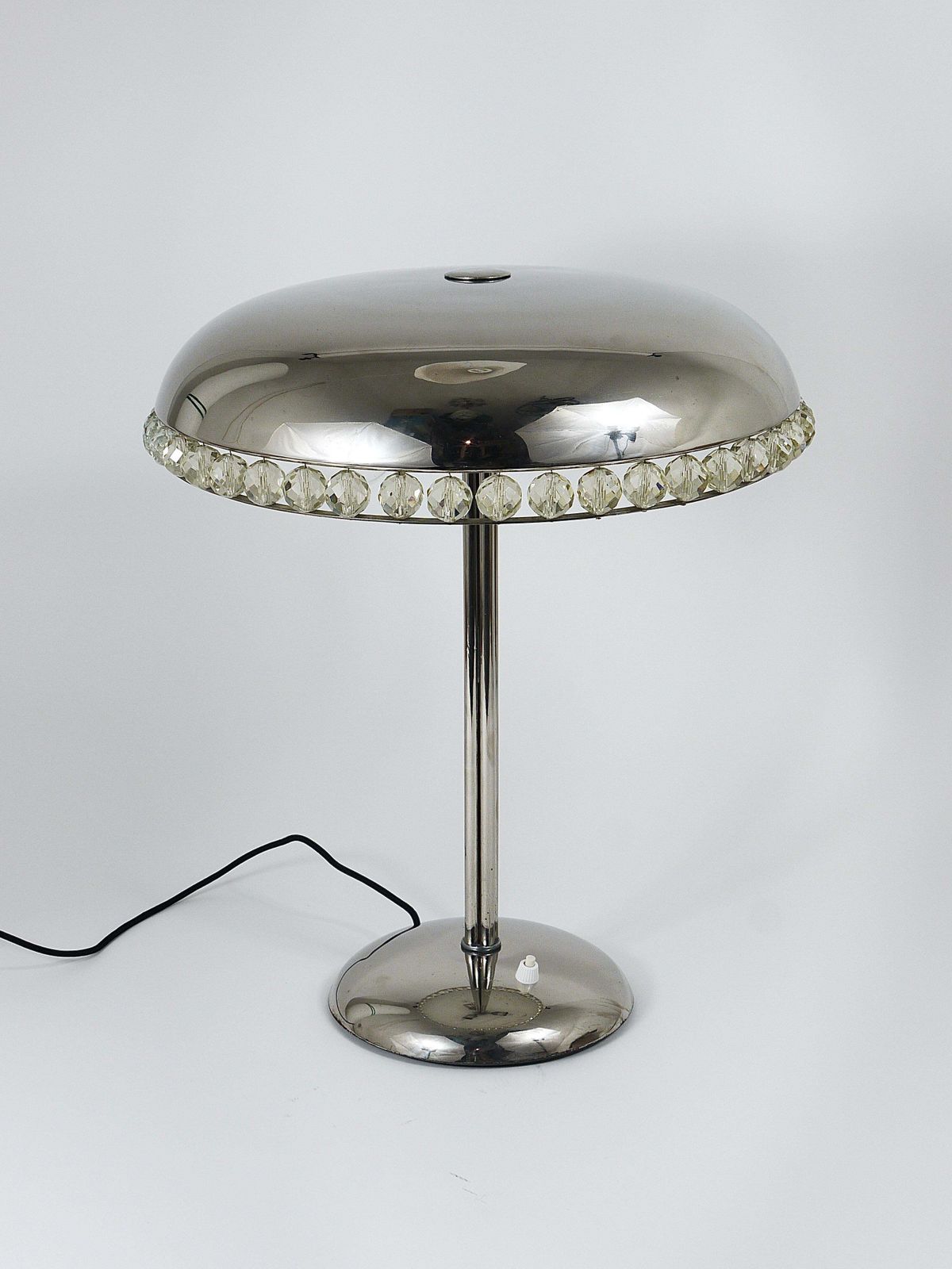 Lighting Bakalowits Vienna Nickel & Crystal Mushroom Table Desk Side Lamp, Austria, 1950s photo