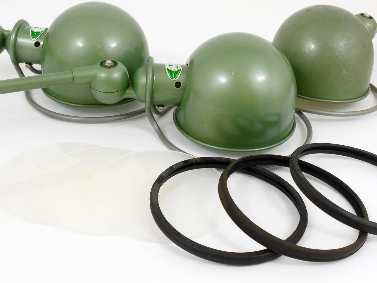 Two Matching Jean Louis Domecq For Jielde Lyon Industrial Clamp Lamps, 1950s photo for sale