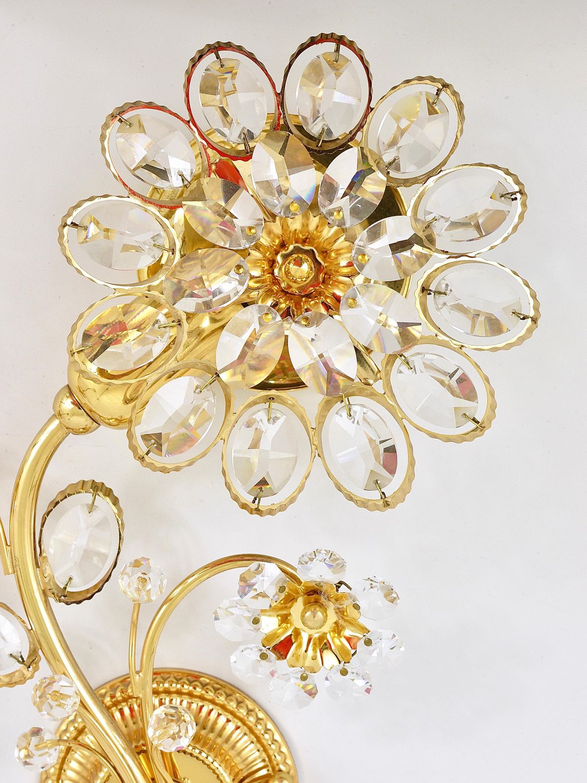 photo buy Pair Of Ernst Palme Gilt Brass Crystal Flower Wall Lights, Palwa Germany, 1970s