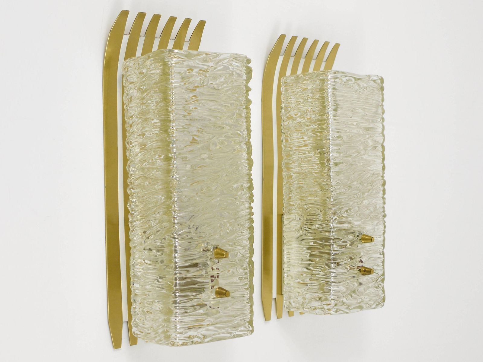 J.T. Kalmar Vienna Pair Of Unusual Brass Glass Sconces, Austria, 1950s photo for sale
