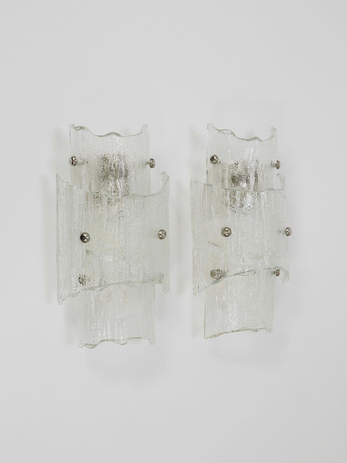 J.T. Kalmar Vienna Pair Mid Century Frosted Ice Glass Sconces, Austria, 1960s photo furniture