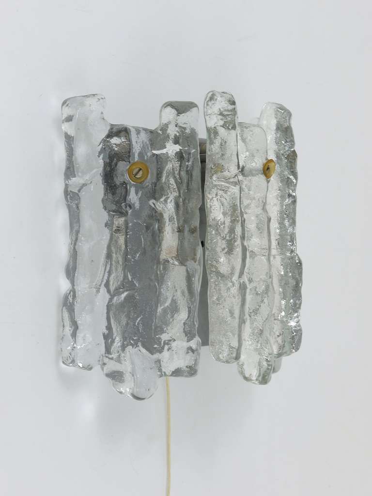 J.T. Kalmar Soria Midcentury Ice Glass Sconce Wall Light, Austria, 1970s photo furniture