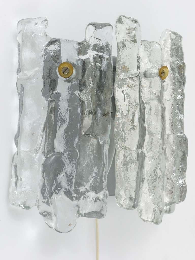 J.T. Kalmar Soria Midcentury Ice Glass Sconce Wall Light, Austria, 1970s photo buy