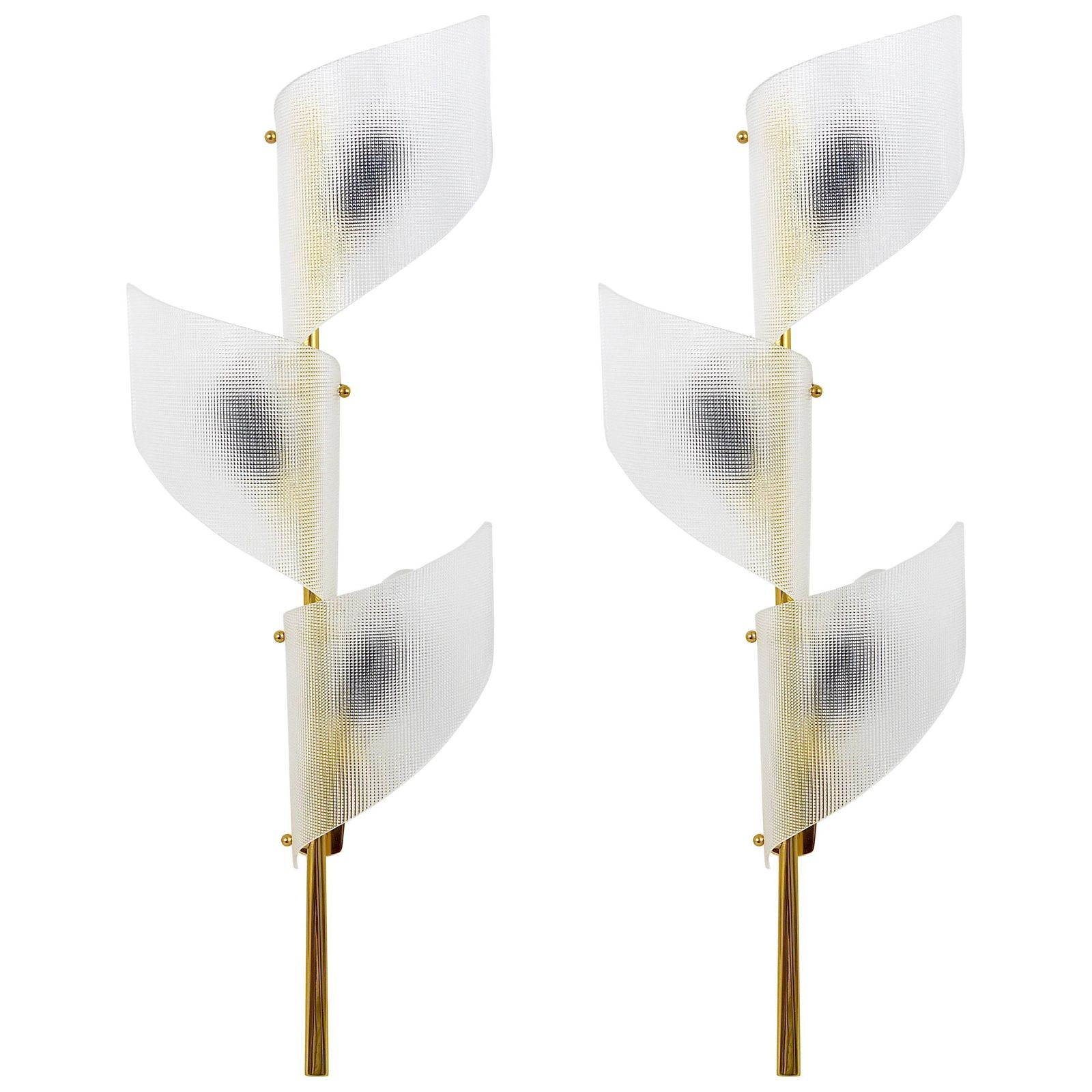 J.T. Kalmar Two Pairs Of Large Floral Auguri Brass Sconces, Austria, 1950s