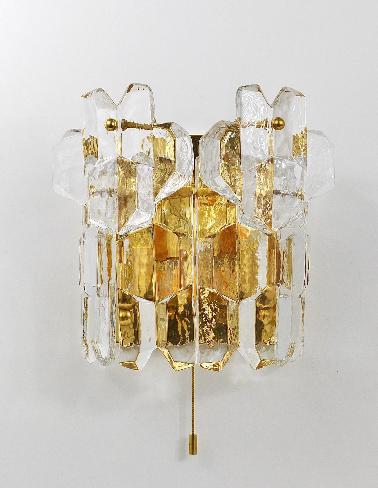 J. T. Kalmar Large Palazzo Midcentury Gilt Brass 6 Crystal Icicle Glass Scone photo Lighting