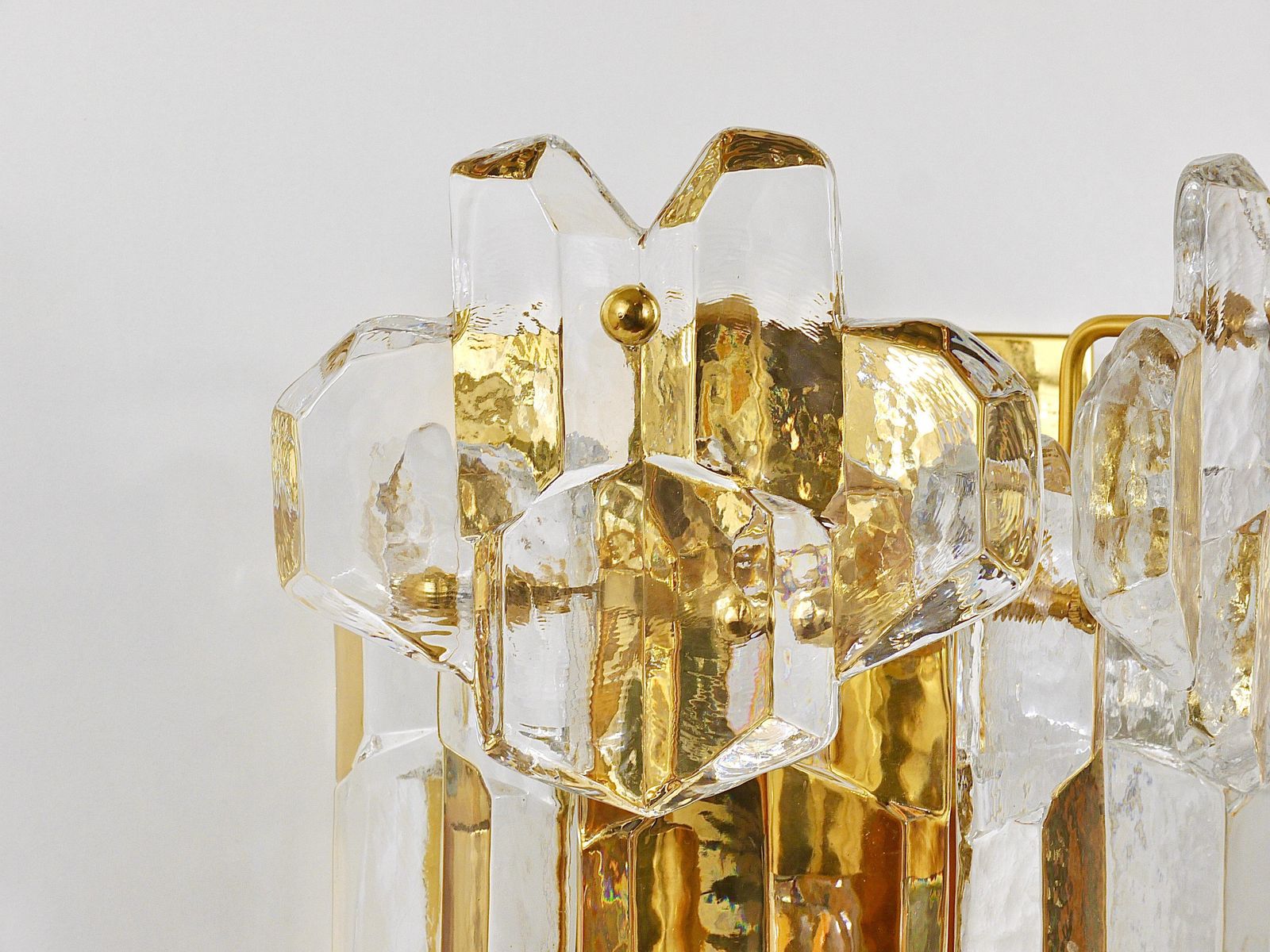 J. T. Kalmar Large Palazzo Midcentury Gilt Brass 6 Crystal Icicle Glass Scone photo 1290.0