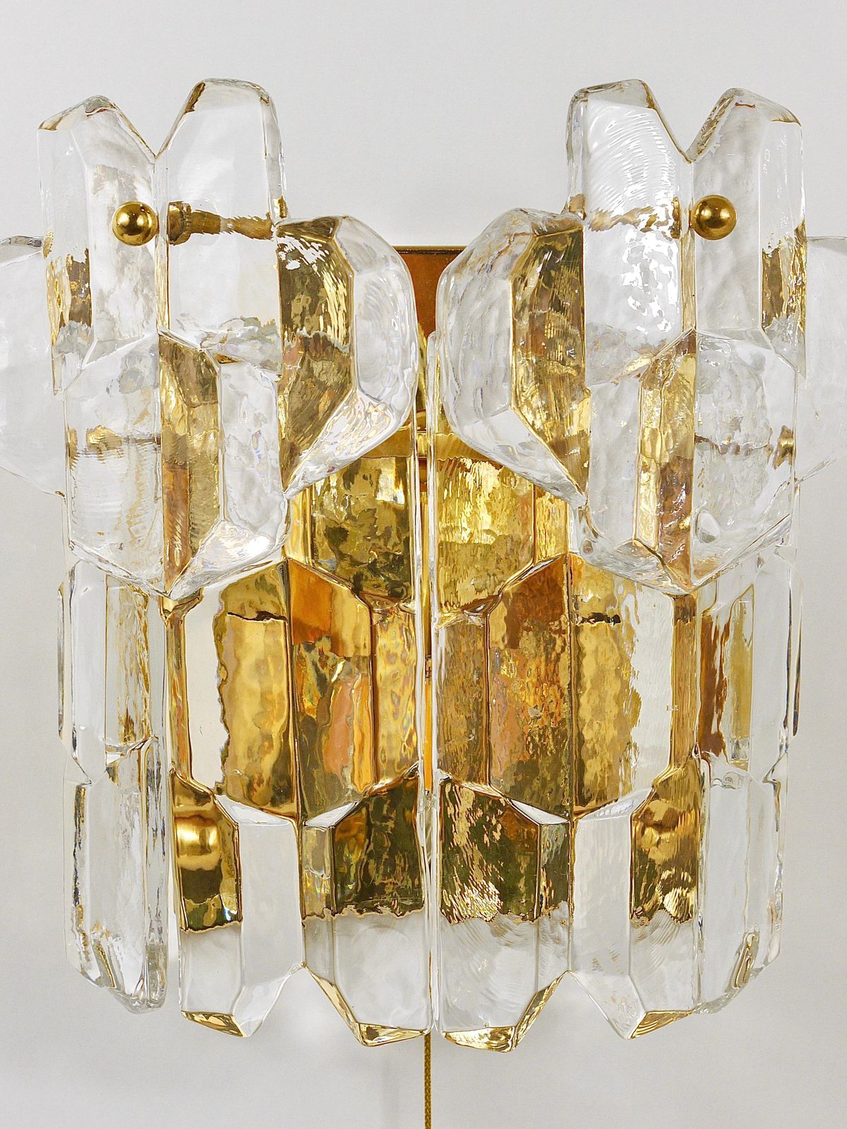 photo furniture J. T. Kalmar Large Palazzo Midcentury Gilt Brass 6 Crystal Icicle Glass Scone