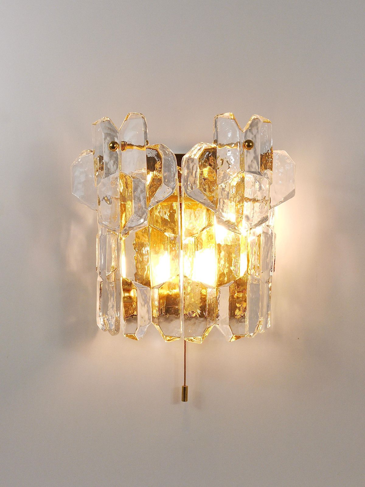 photo for sale J. T. Kalmar Large Palazzo Midcentury Gilt Brass 6 Crystal Icicle Glass Scone