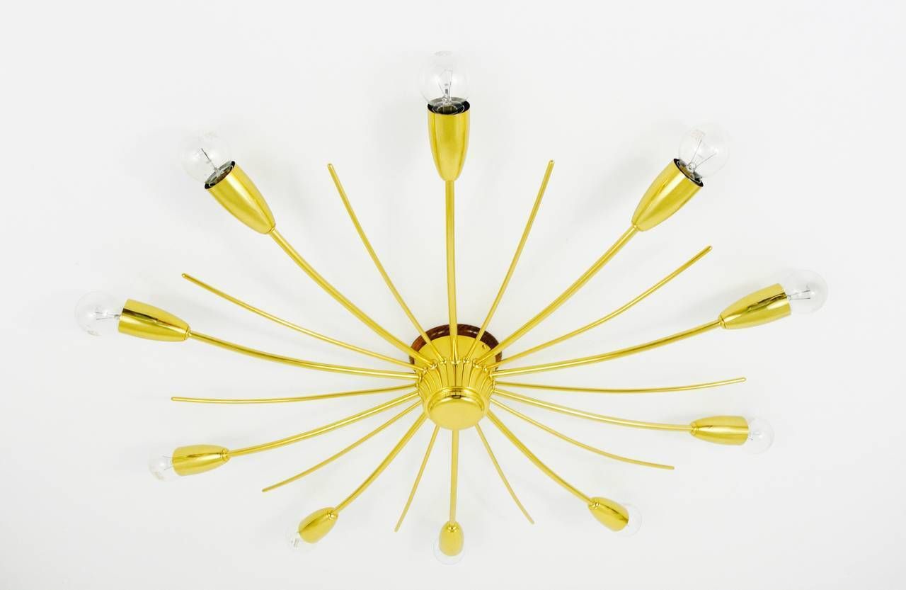 Large J.T. Kalmar Sonne Sun Brass Spider Chandelier Flush Mount, Austria, 1950s photo furniture