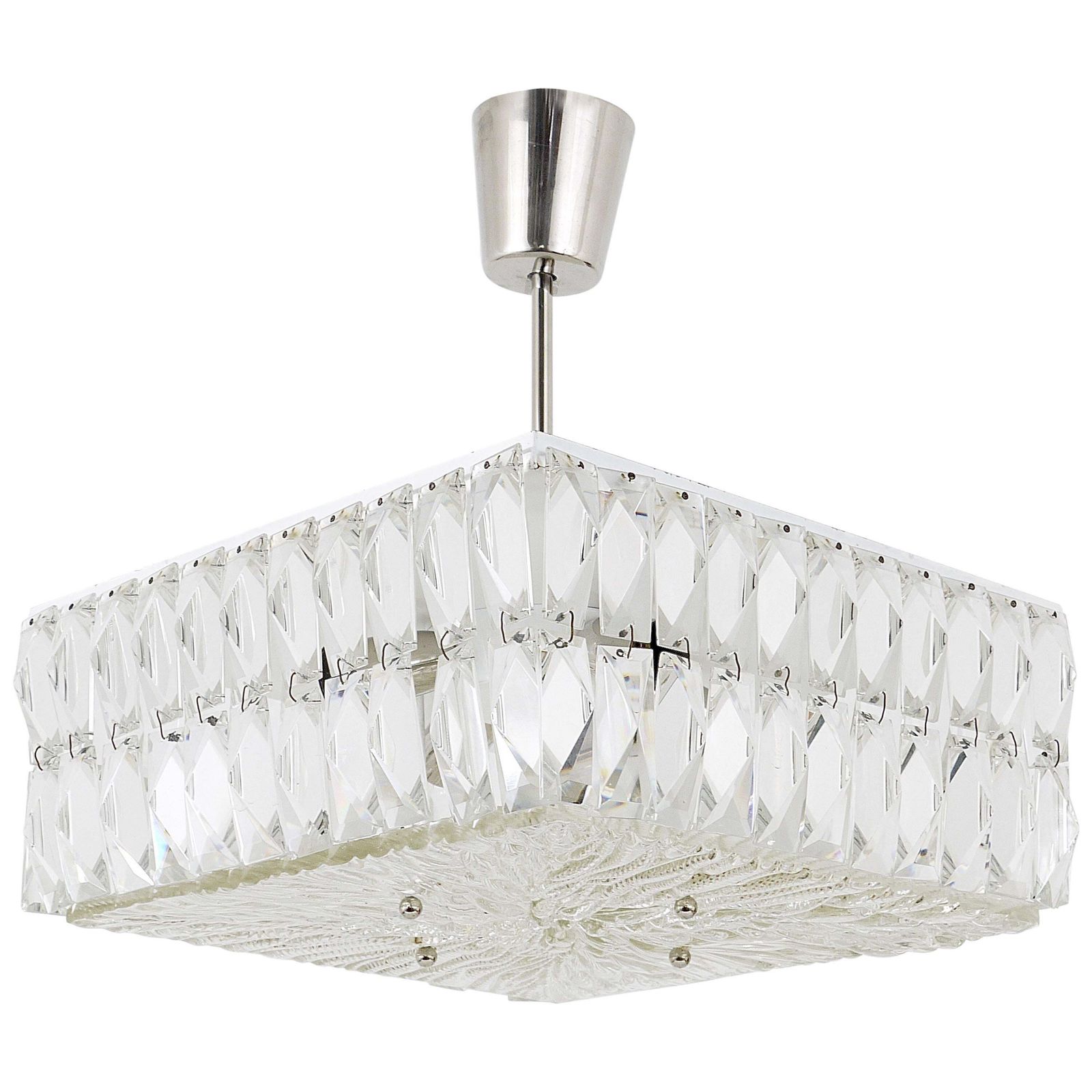 Bakalowits Vienna Midcentury Faceted Crystals Chandelier, Austria, 1960s