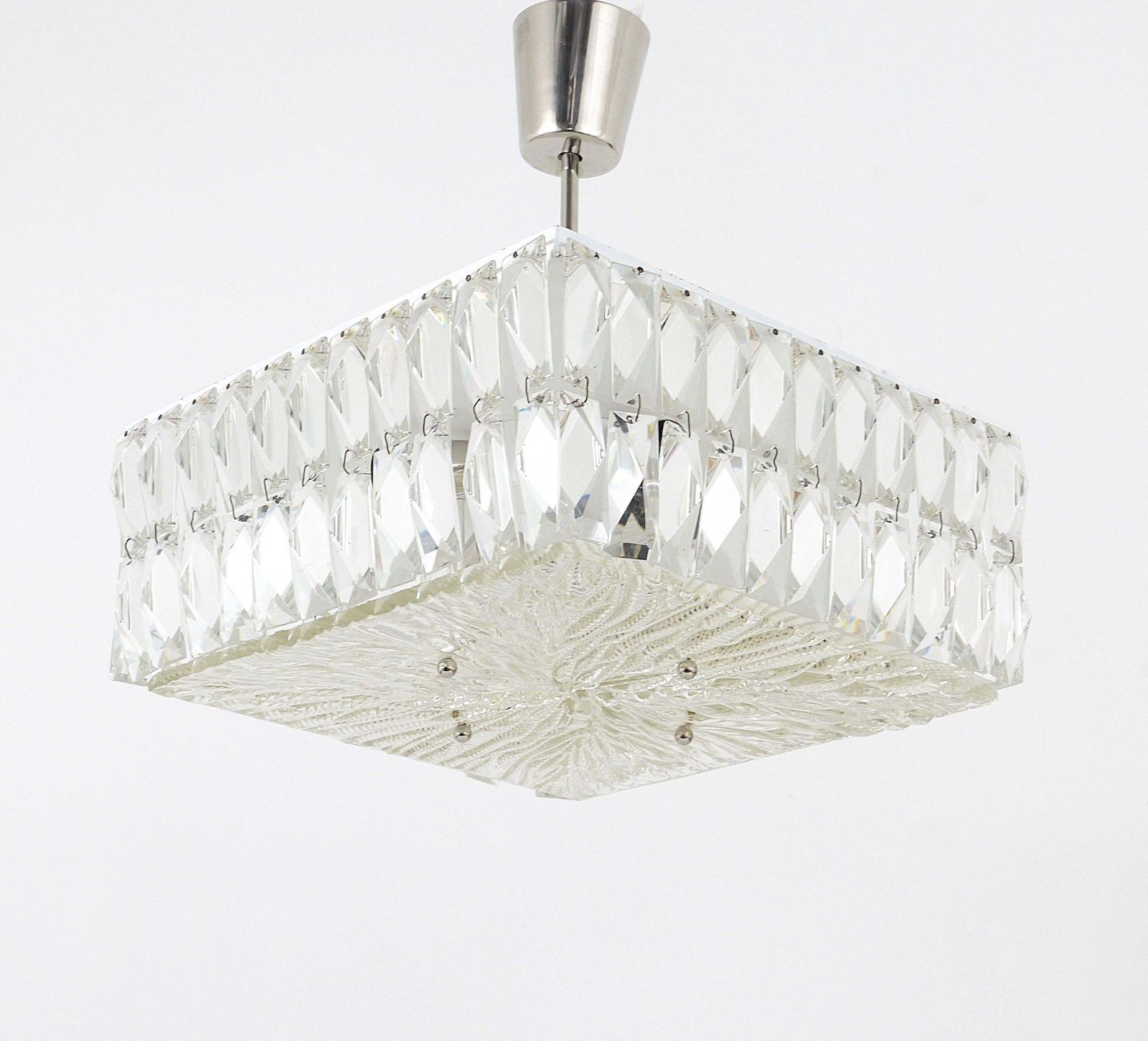 Bakalowits Vienna Midcentury Faceted Crystals Chandelier, Austria, 1960s photo for sale