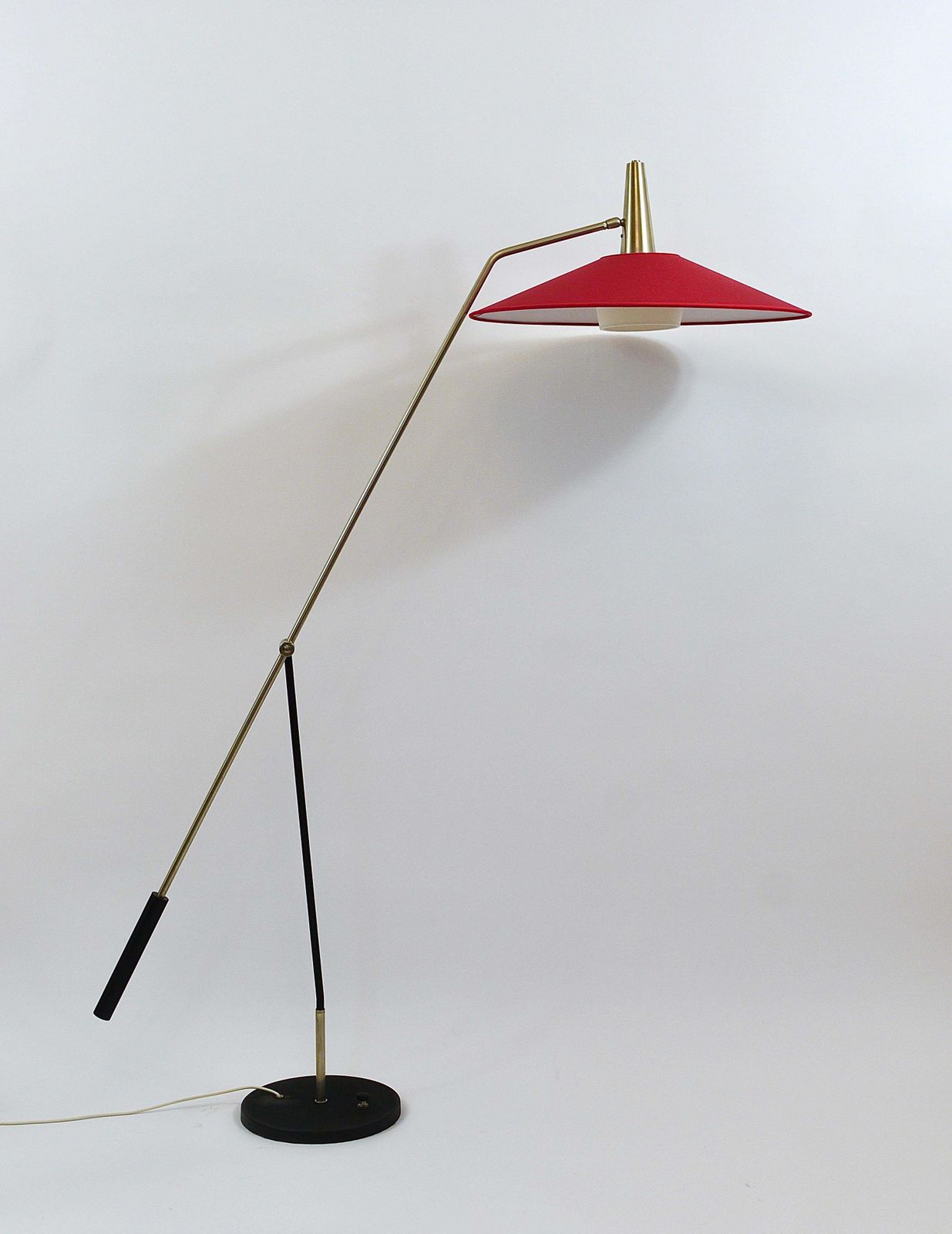 Rupert Nikoll Articulating Counterweight Midcentury Floor Lamp, Nickel, Brass photo Lighting