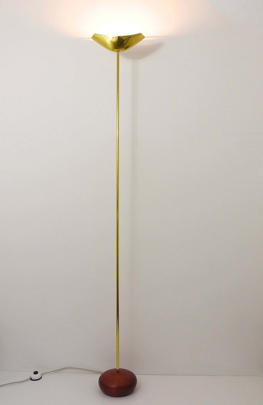 Rodolfo Dordoni Postmodern Brass & Wood Uplight Floor Lamp, Italy, 1980s photo buy