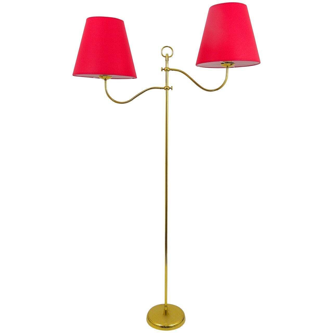 Josef Frank Two Arms Mid Century Adjustable Brass Floor Lamp, Austria, 1950s