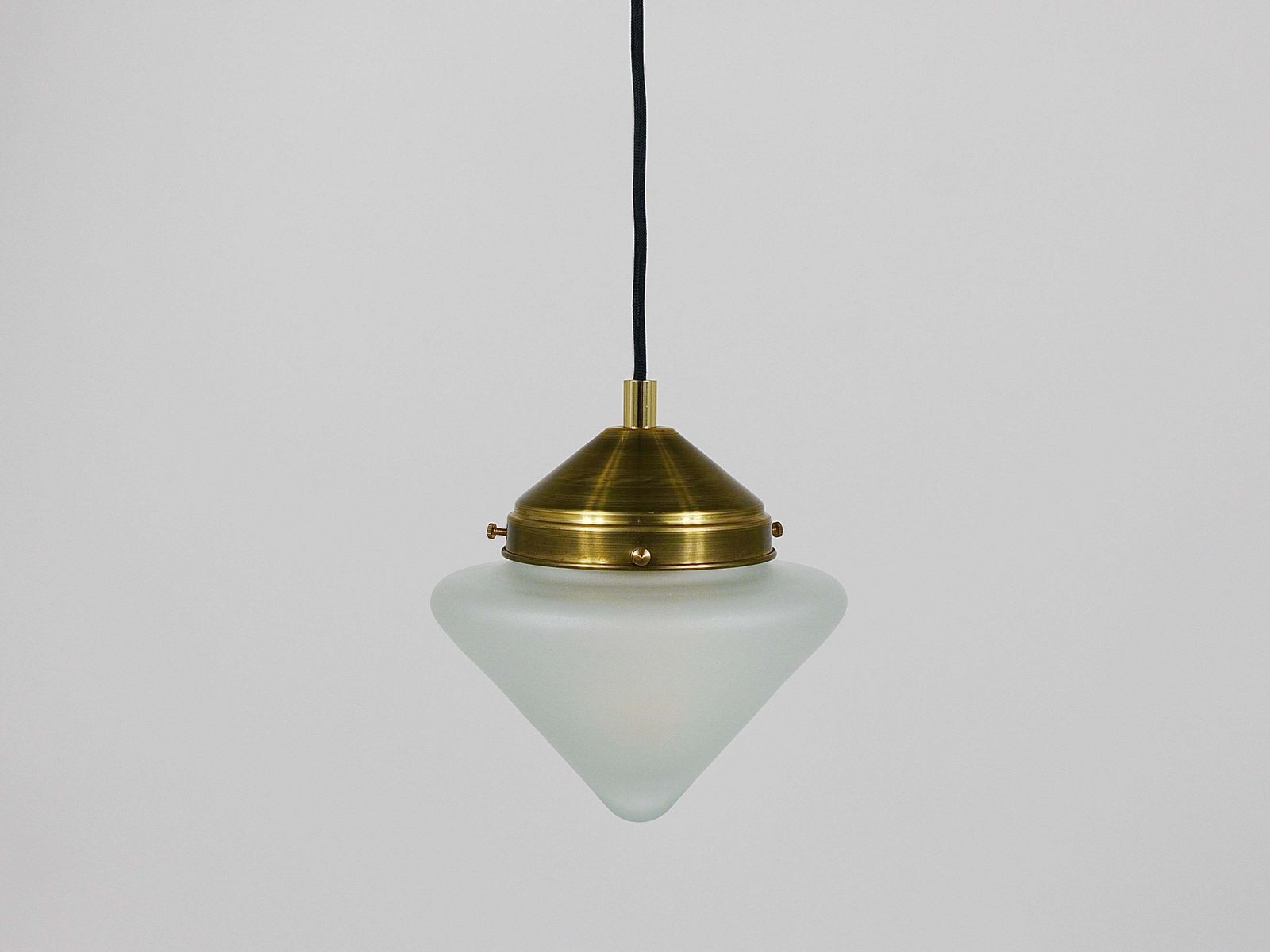 Up To 7 Art Deco Brass Pendant Lights With Conical Glass Shades, Vienna 1930s photo Lighting