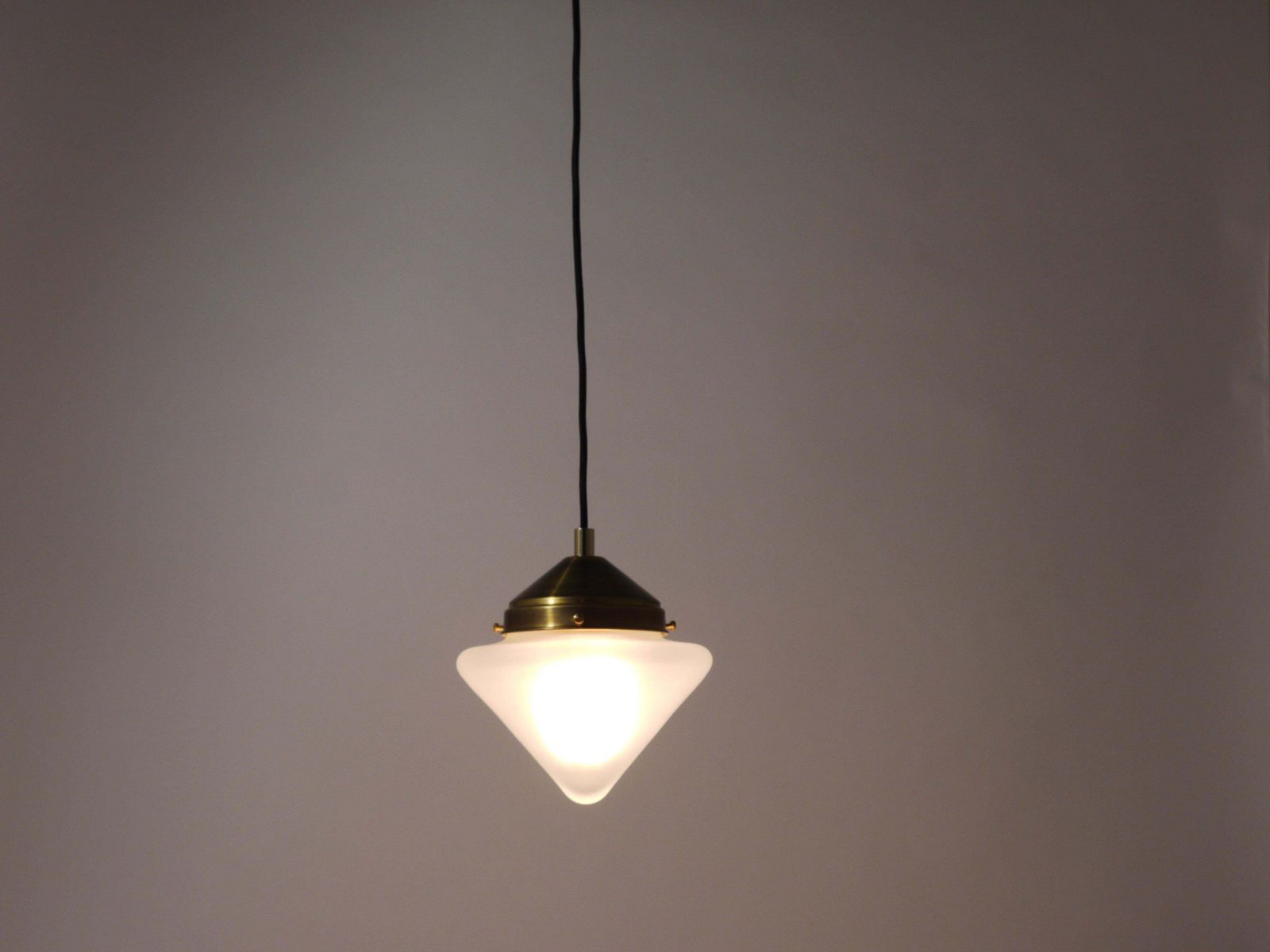 photo vintage Up To 7 Art Deco Brass Pendant Lights With Conical Glass Shades, Vienna 1930s