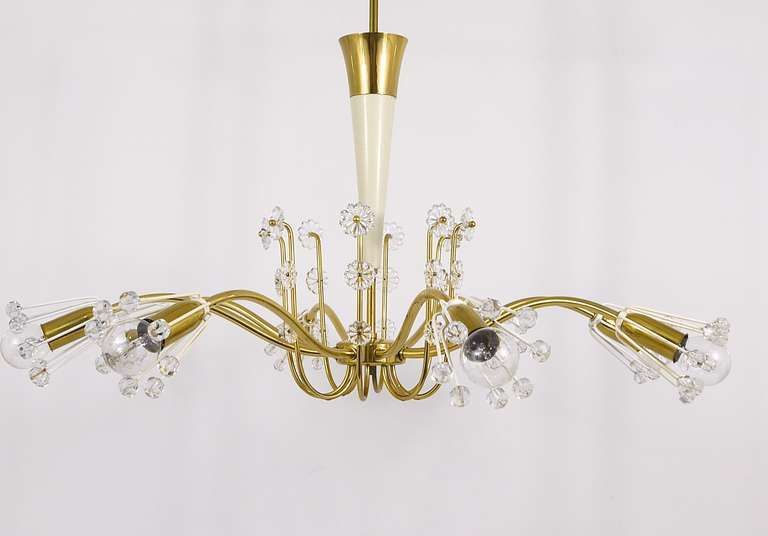 Unusual Emil Stejnar Brass Crystal Chandelier, Rupert Nikoll, Austria, 1950s photo furniture