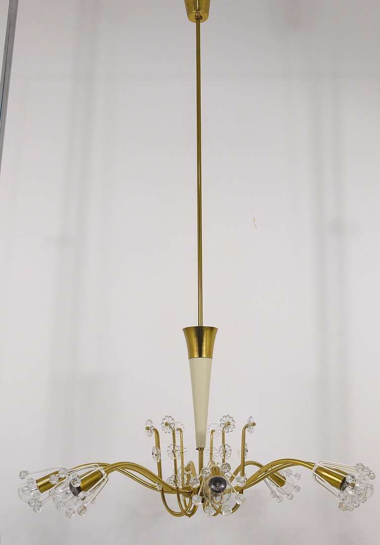 Unusual Emil Stejnar Brass Crystal Chandelier, Rupert Nikoll, Austria, 1950s photo Lighting