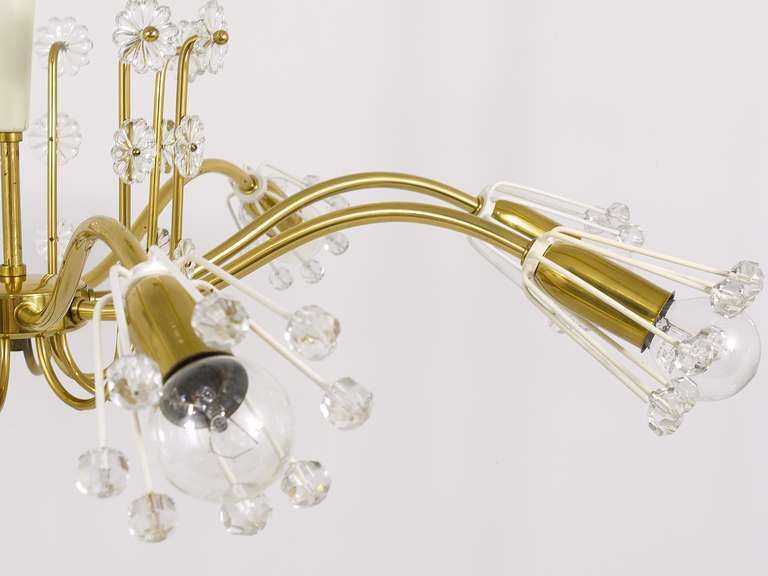 Unusual Emil Stejnar Brass Crystal Chandelier, Rupert Nikoll, Austria, 1950s photo vinterior