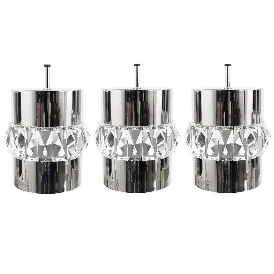 Three Bakalowits Nickel, Brass And Faceted Crystal Pendant Lamps, Austria, 1950s