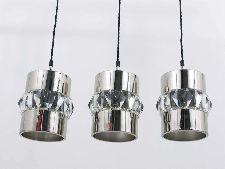 Three Bakalowits Nickel, Brass And Faceted Crystal Pendant Lamps, Austria, 1950s photo furniture