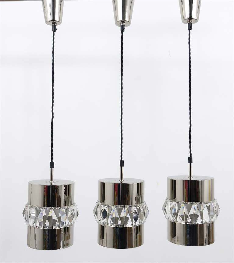 Three Bakalowits Nickel, Brass And Faceted Crystal Pendant Lamps, Austria, 1950s photo 3628.0