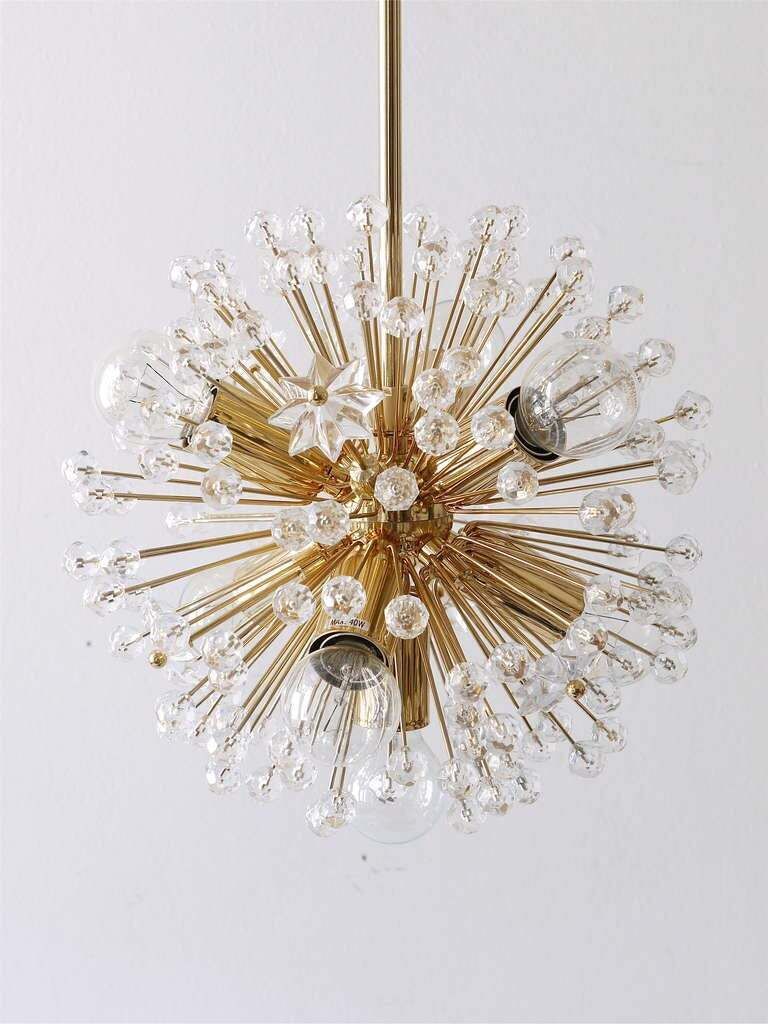 Two Emil Stejnar Gold Plated Blowball Sputnik Chandelier, Austria, 1970s photo Lighting