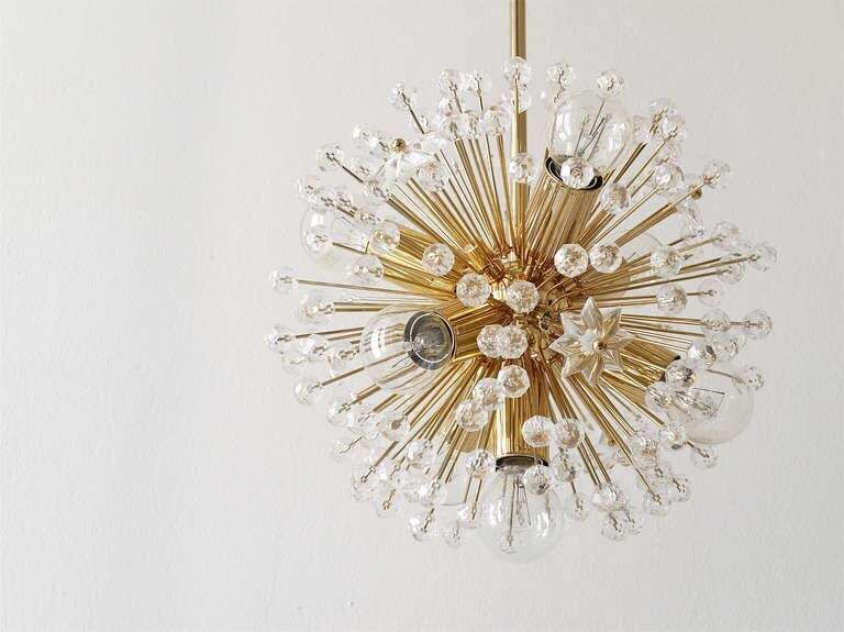 Two Emil Stejnar Gold Plated Blowball Sputnik Chandelier, Austria, 1970s photo vinterior