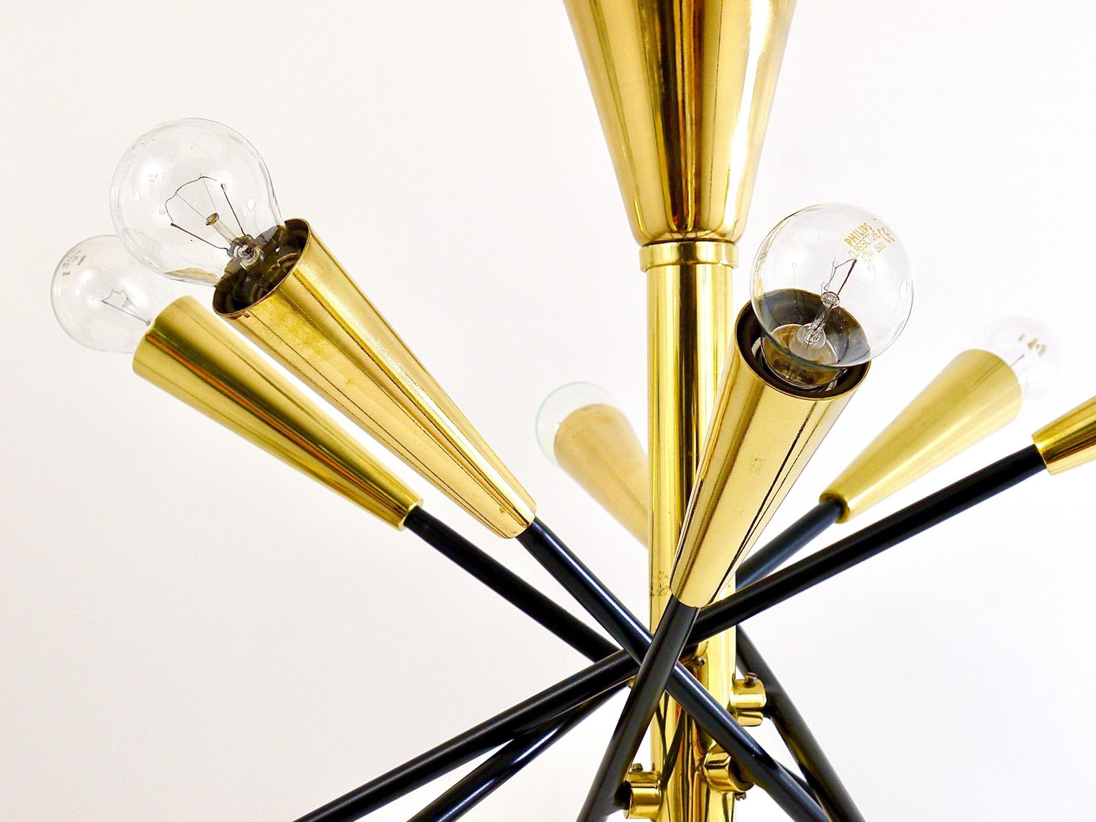 Stilnovo Style Huge Articulating Black And Brass Sputnik Chandelier, Italy, 1950 photo vintage