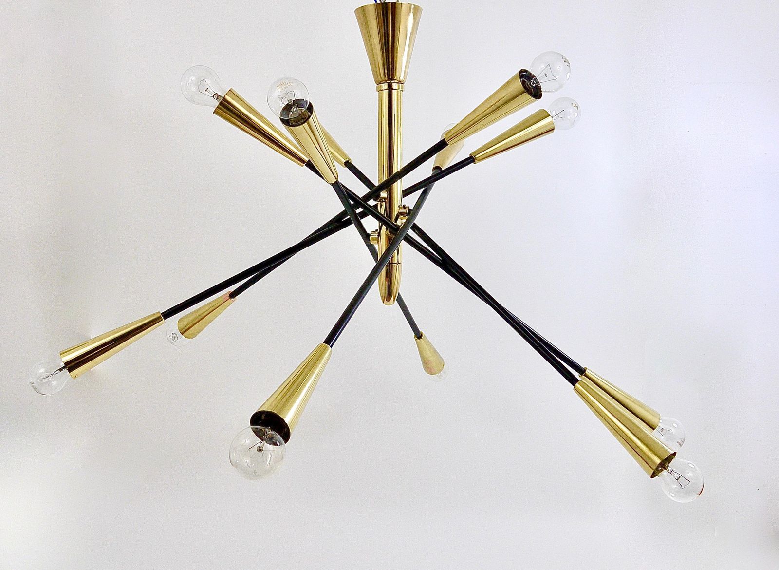 photo furniture Stilnovo Style Huge Articulating Black And Brass Sputnik Chandelier, Italy, 1950