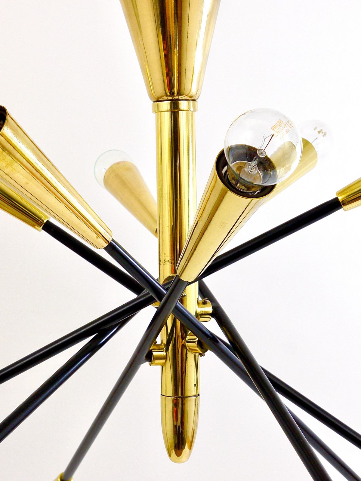 photo for sale Stilnovo Style Huge Articulating Black And Brass Sputnik Chandelier, Italy, 1950