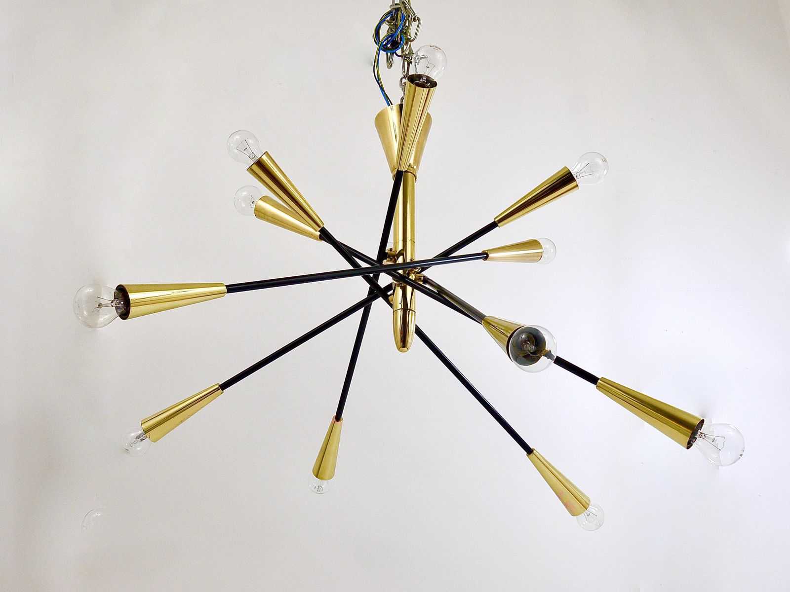 6852.0 Stilnovo Style Huge Articulating Black And Brass Sputnik Chandelier, Italy, 1950 photo