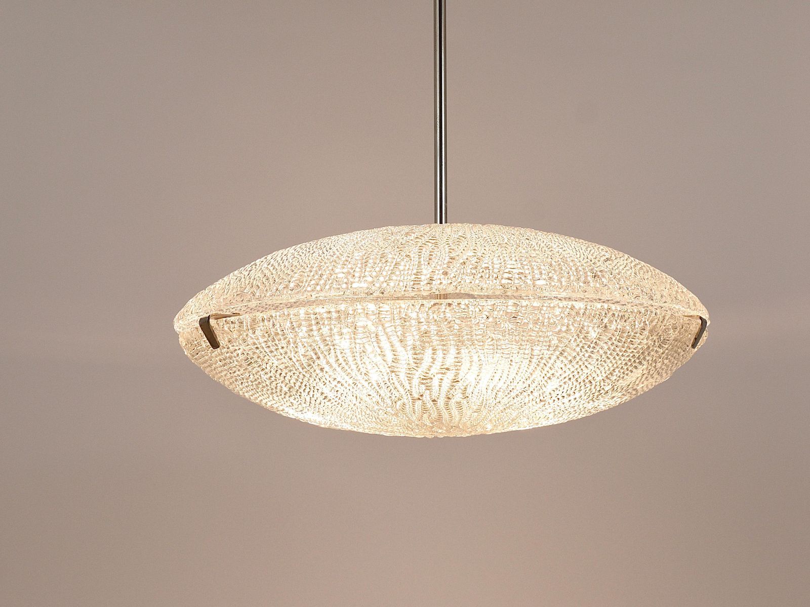 Midcentury Kalmar Discus Textured Glass & Nickel Chandelier, Austria, 1950s photo Lighting