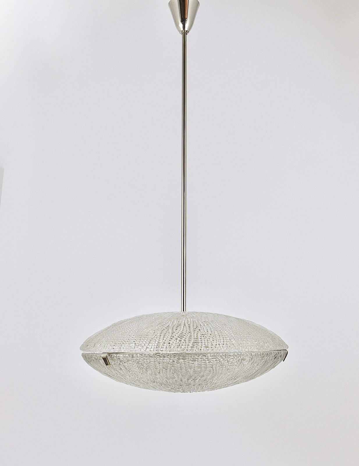 Midcentury Kalmar Discus Textured Glass & Nickel Chandelier, Austria, 1950s photo 3144.0
