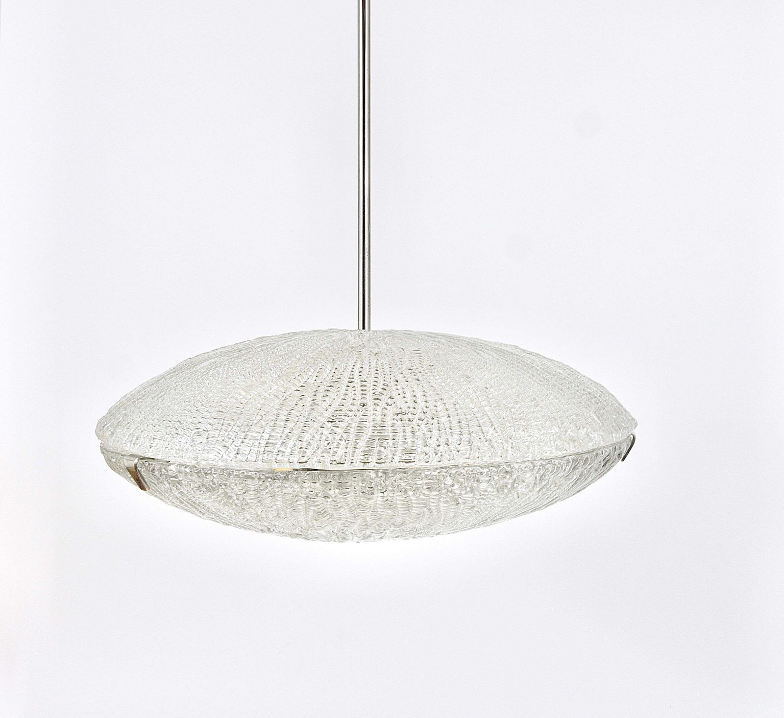 photo for sale Midcentury Kalmar Discus Textured Glass & Nickel Chandelier, Austria, 1950s