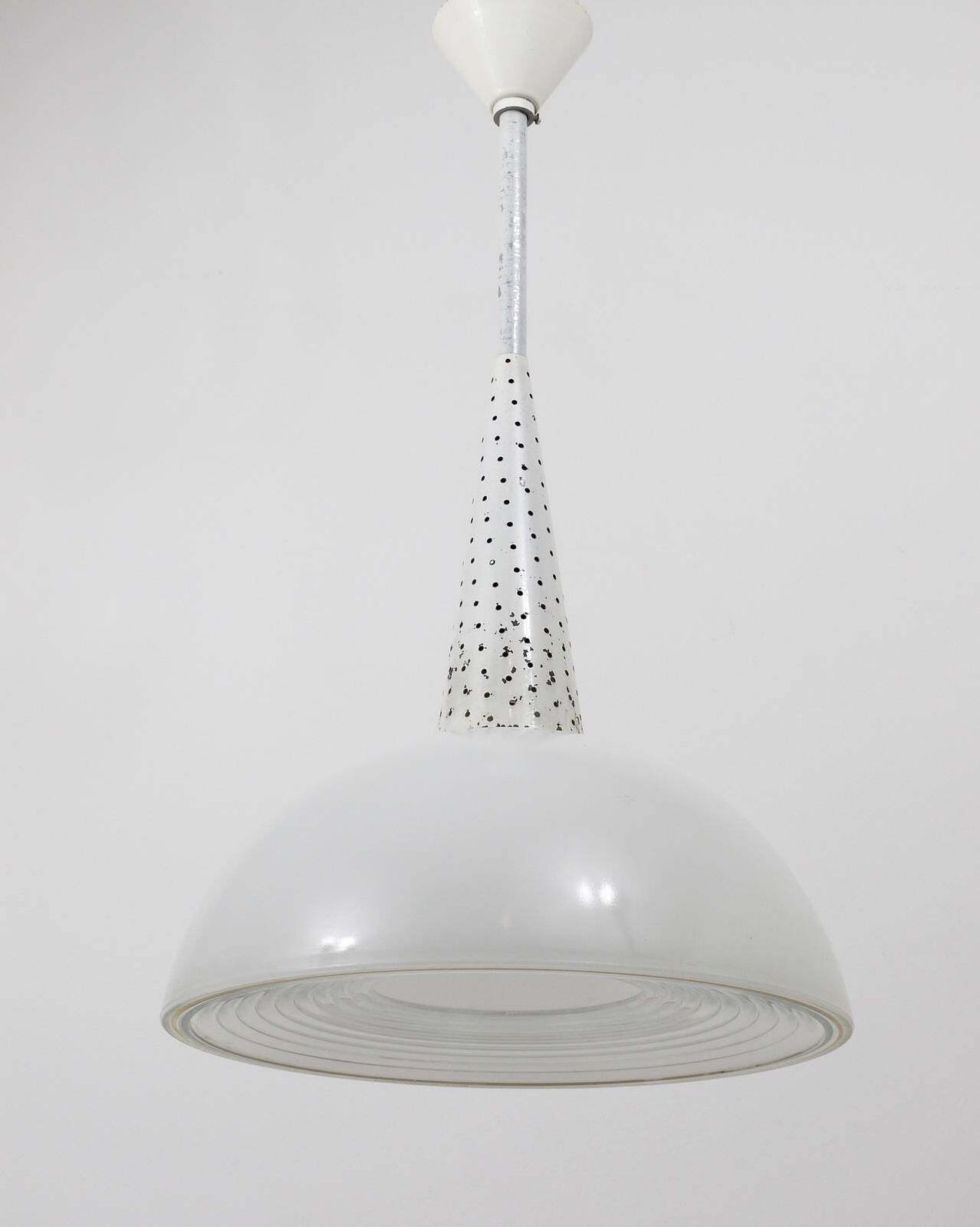 Mathieu Matégot Perforated Midcentury Pendant Lamp, Holophane, France, 1950s photo furniture