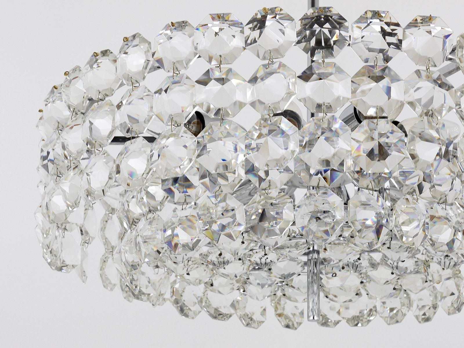 Large Bakalowits Nickel Brass Chandelier With Diamond Crystals, Austria, 1950 photo furniture